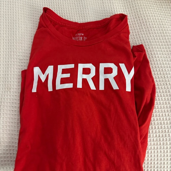 J. Crew Factory Red 'Merry' Christmas Holiday Long Sleeve Tee - Picture 2 of 3